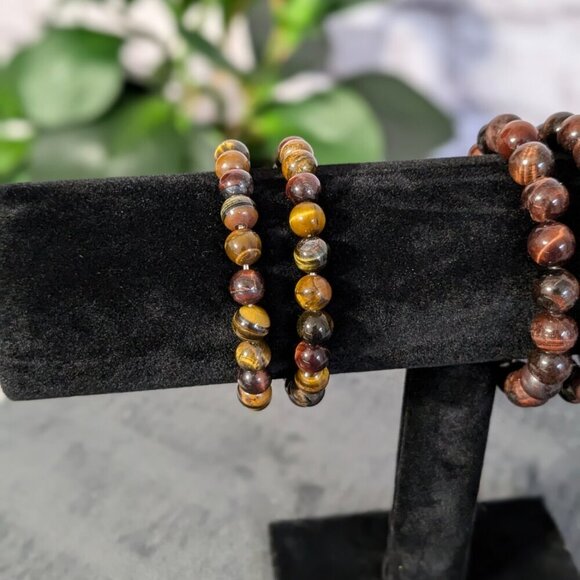 beaded stretch bracelets red, tigers eye, jade beautiful rich colors - Picture 6 of 11